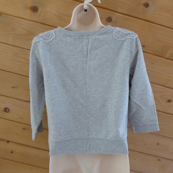 hinge Gray Floral Lace on Shoulder 3/4 Sleeve Crop Top 100% Cotton Sweatshirt S - Picture 6 of 9